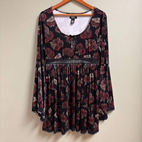 Thorn & Fable Womens Whimsigoth Velvet Lace Tunic Top Size XL Dark Romantic Rose - Picture 1 of 12